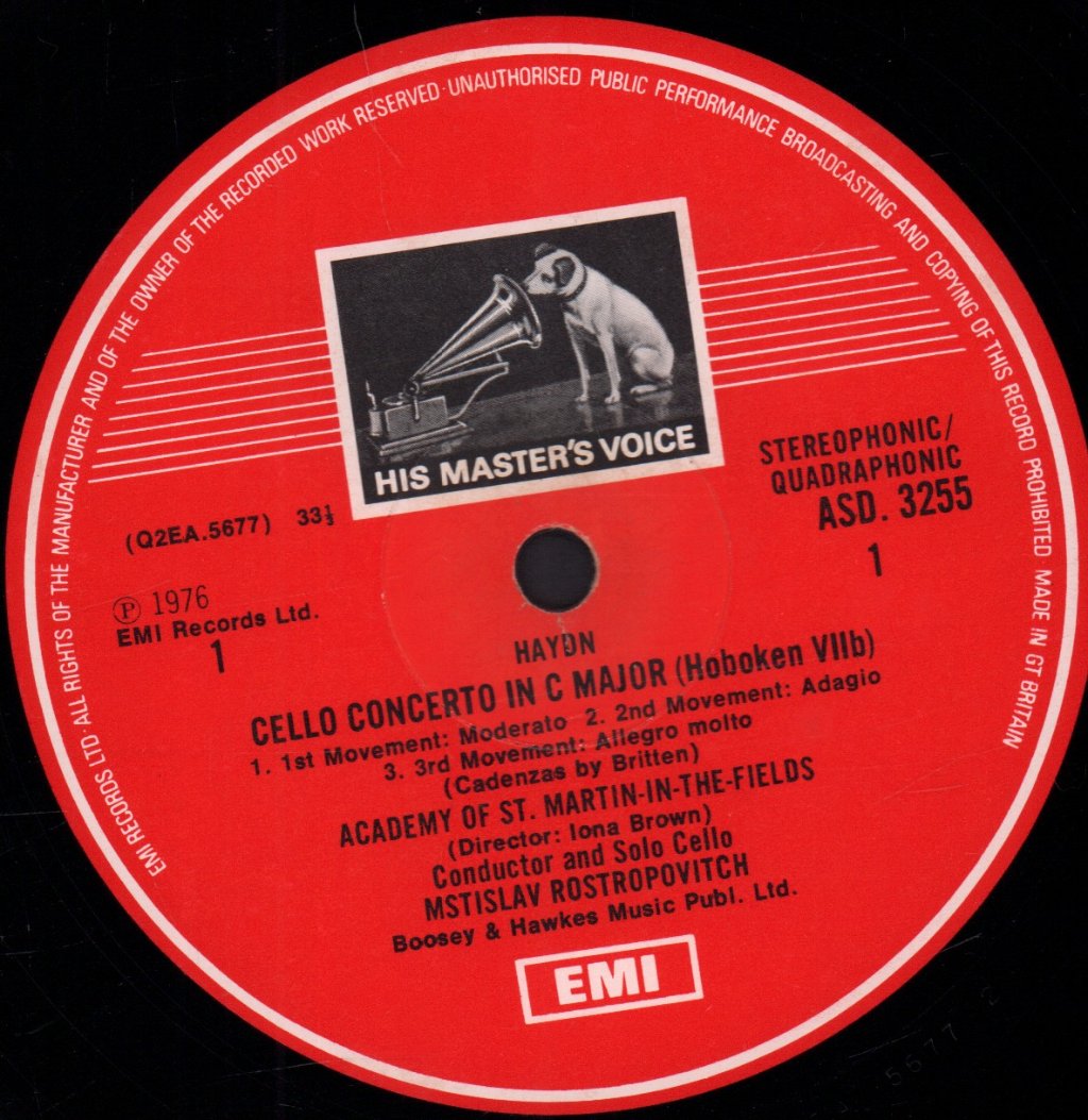 Mstislav Rostropovitch - Haydn Cello Concerto In D & C - Lp
