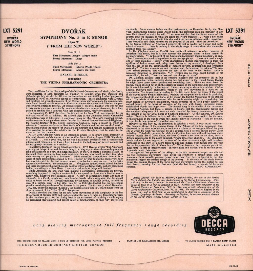 Rafael Kubelik / Vienna Philharmonic Orchestra - Symphony No.5 In E Minor ('From The New World') Opus 95 - Lp