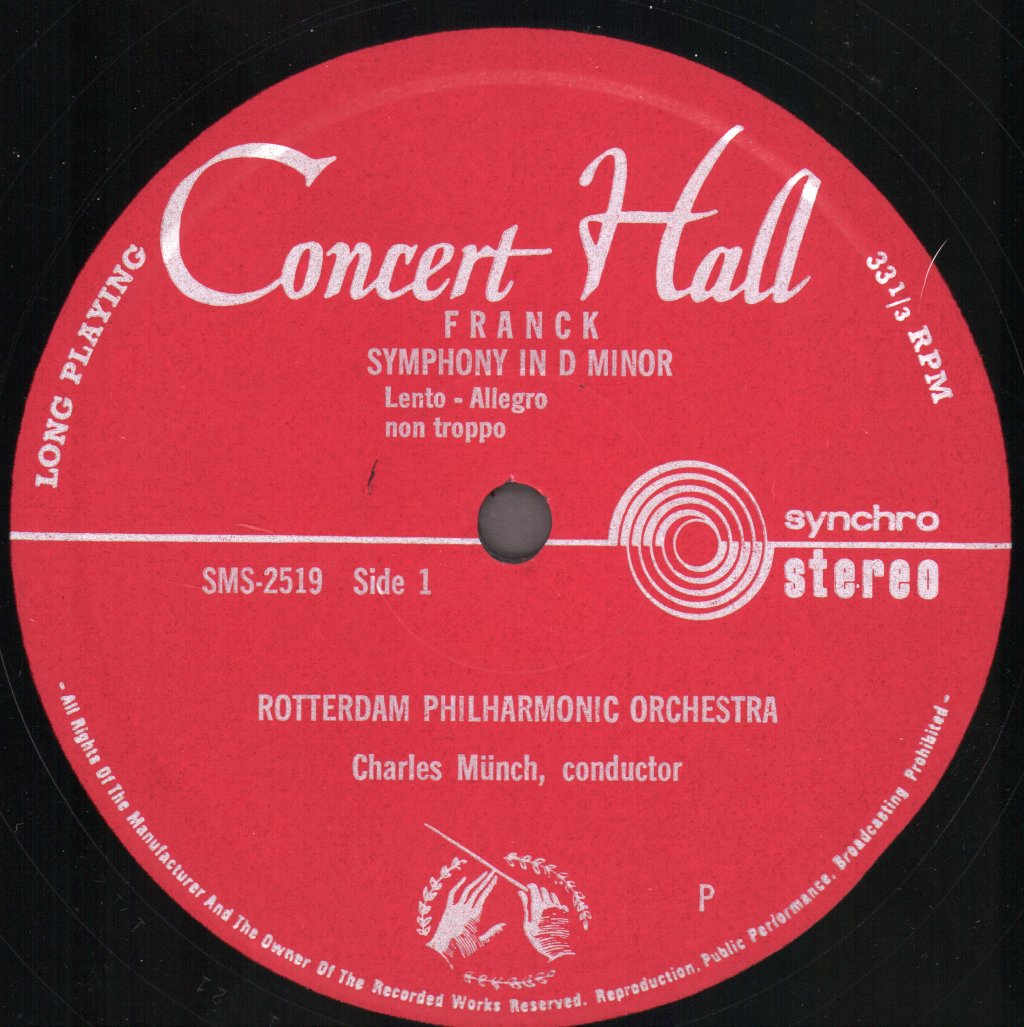Charles Munch / Rotterdam Philharmonic Orchestra - Franck - Symphonie En Ré Mineur / Symphonie In d-moll - Lp