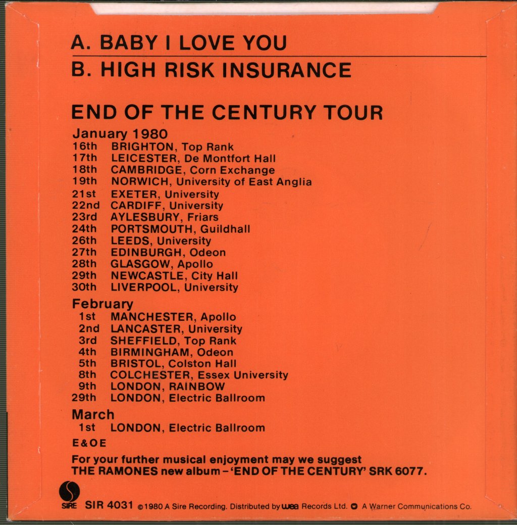Ramones - Baby I Love You - 7 Inch