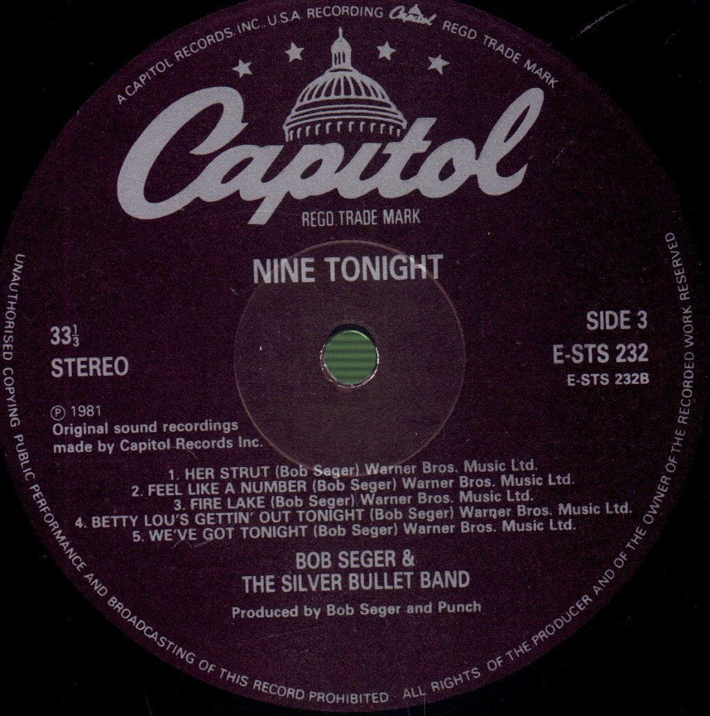 Bob Seger And The Silver Bullet Band - Nine Tonight - Double Lp