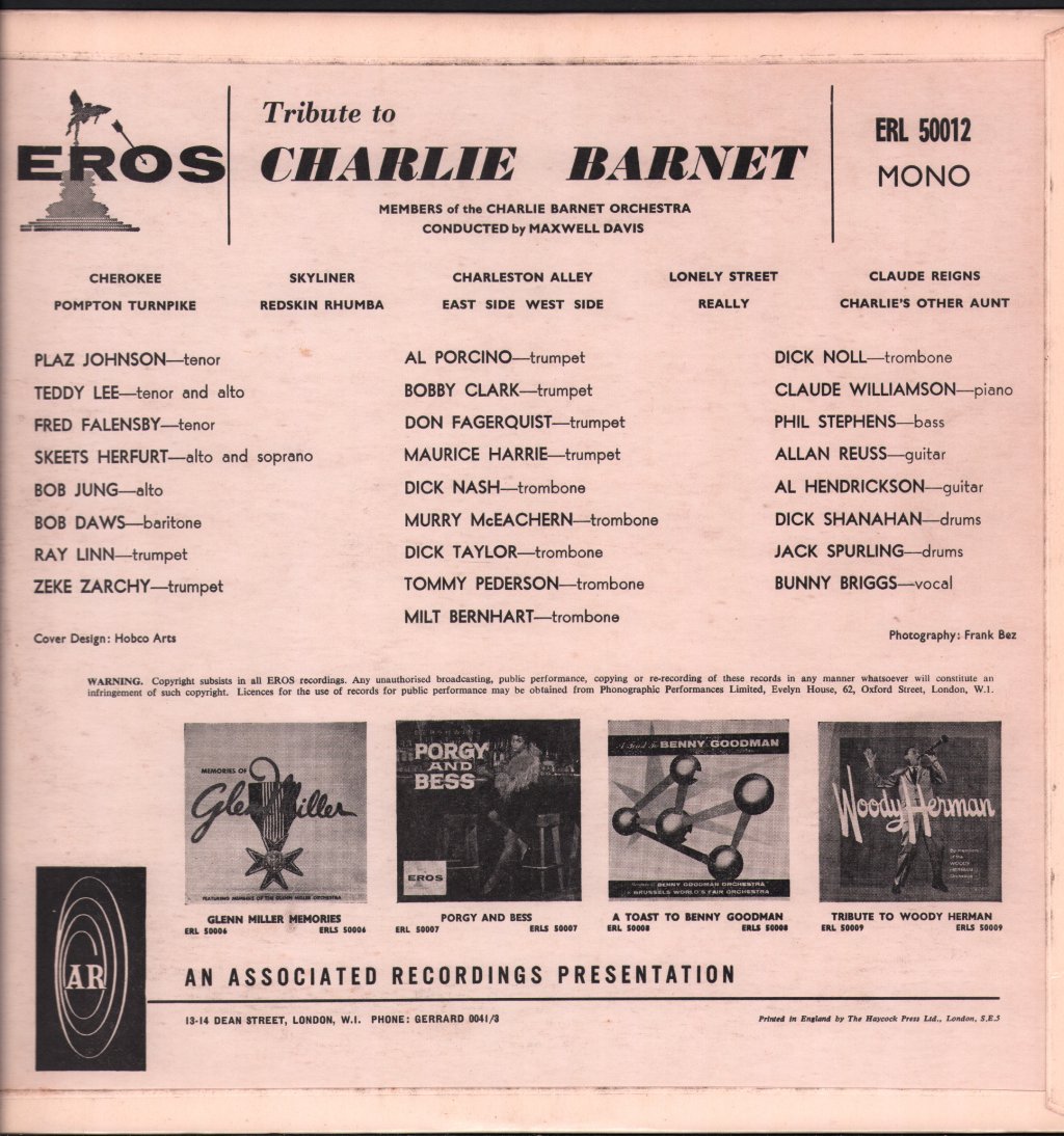 Members Of The Charlie Barnet Orchestra - A Tribute To Charlie Barnet In Hi-Fi - Lp