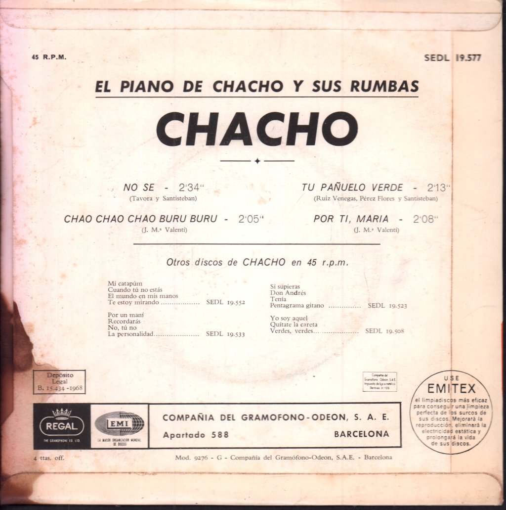 El Piano De Chacho Y Sus Rumbas - No Se - 7 Inch