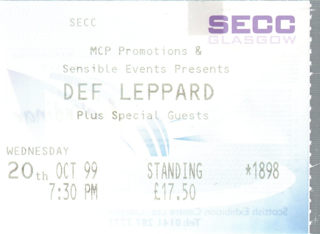 Def Leppard - SECC Glasgow 20th October 1999 - Ticket