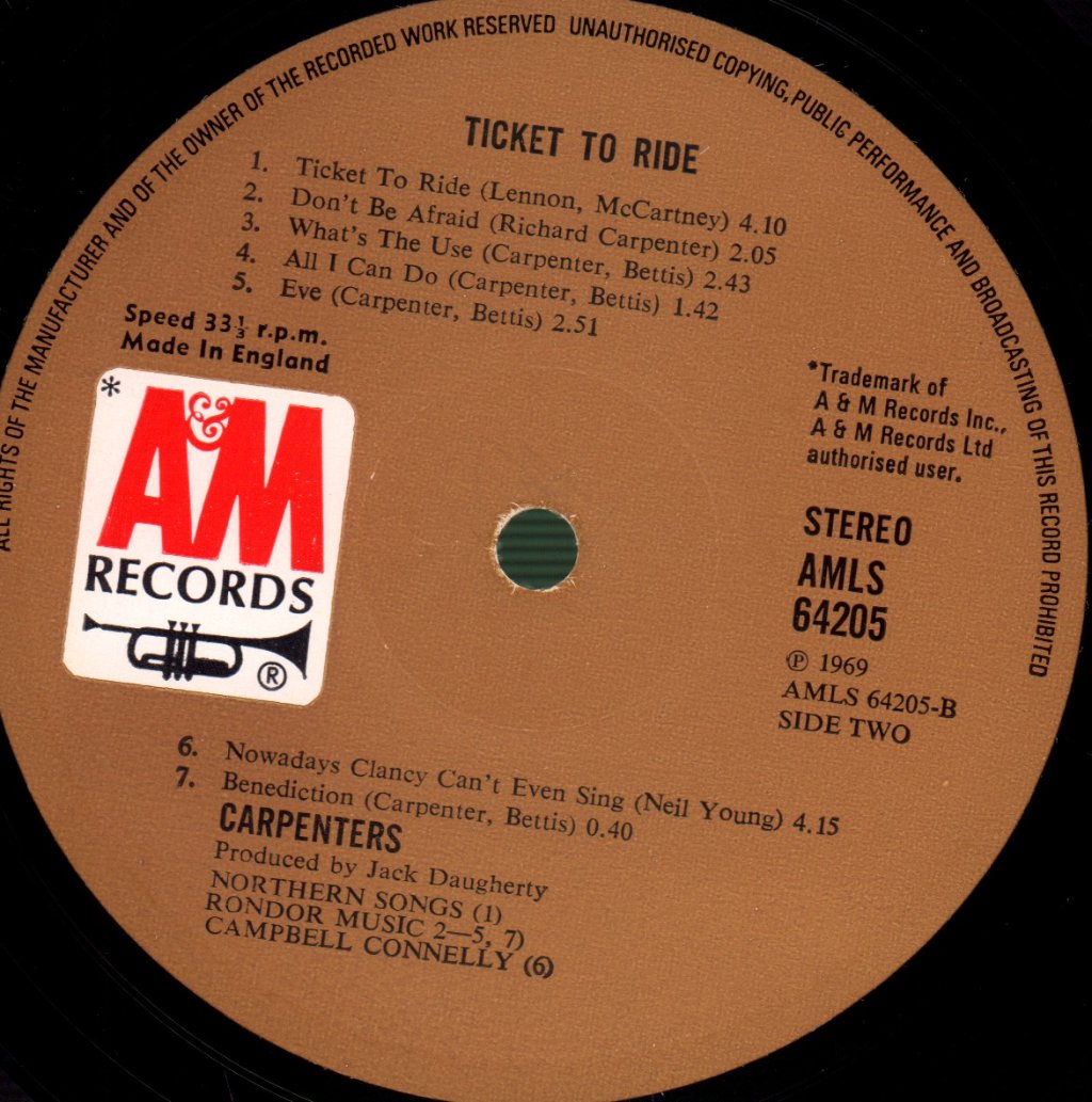 Carpenters - Ticket To Ride - Lp