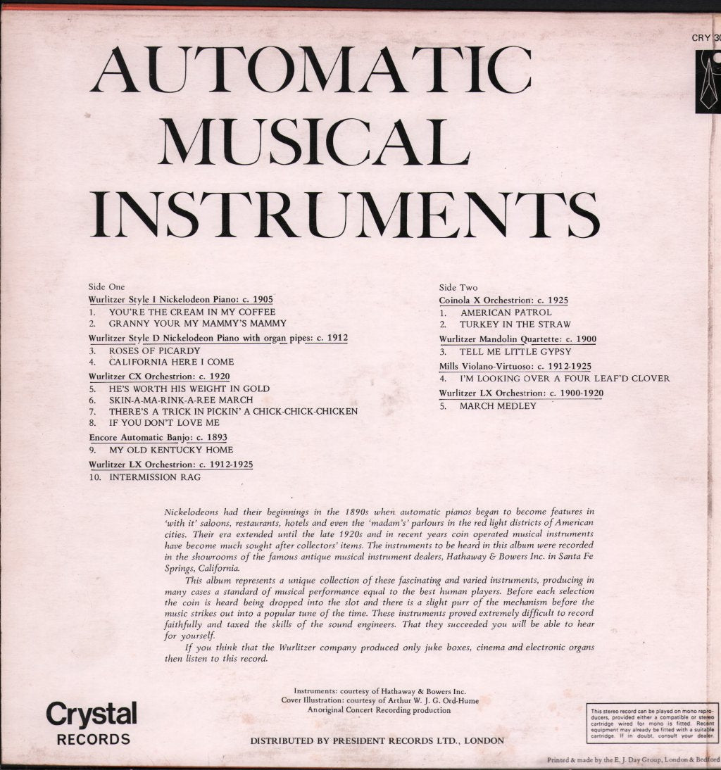 Unknown Artist - Automatic Musical Instruments - Lp