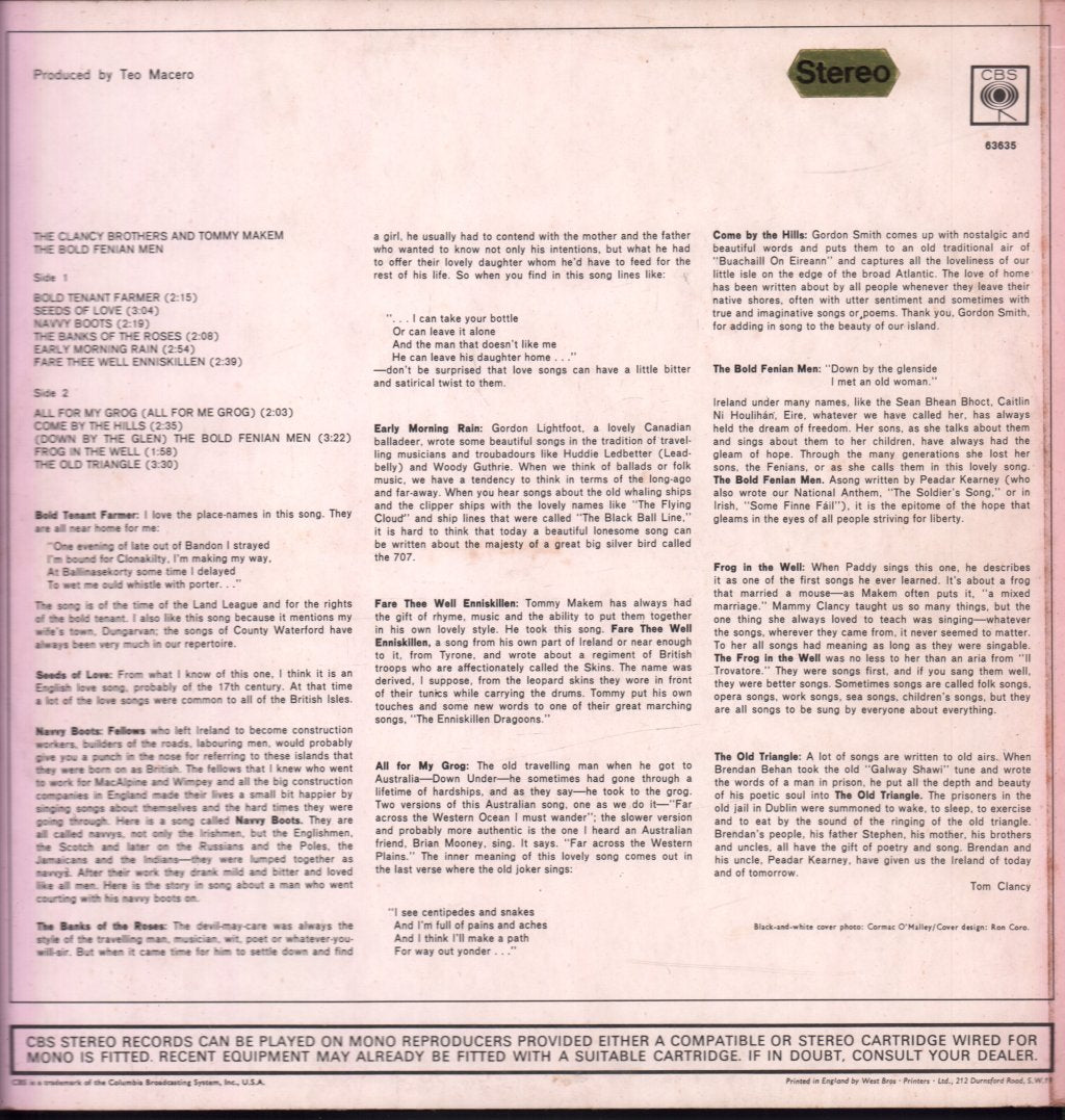 Clancy Brothers And Tommy Makem - Bold Fenian Men - Lp