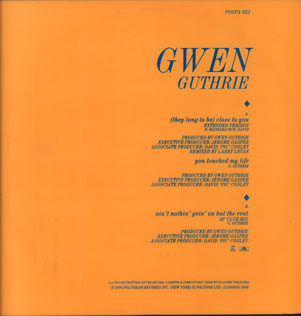 Gwen Guthrie - They Long To Be Close To You - 12 Inch