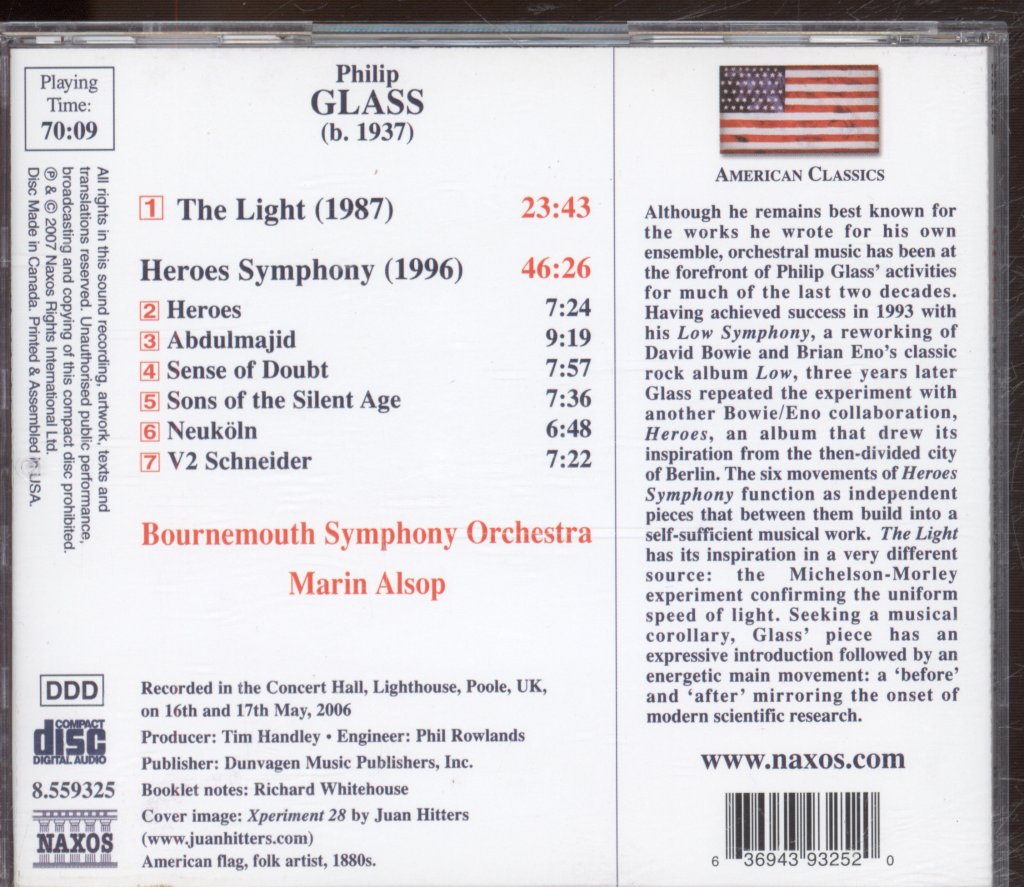 Bournemouth Symphony Orchestra, Marin Alsop - Philip Glass - Heroes Symphony, The Light - Cd