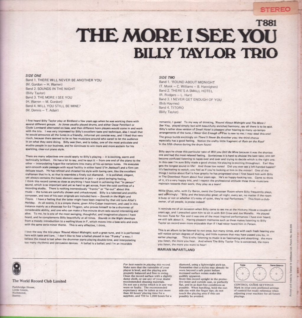 Billy Taylor Trio - More I See You - Lp