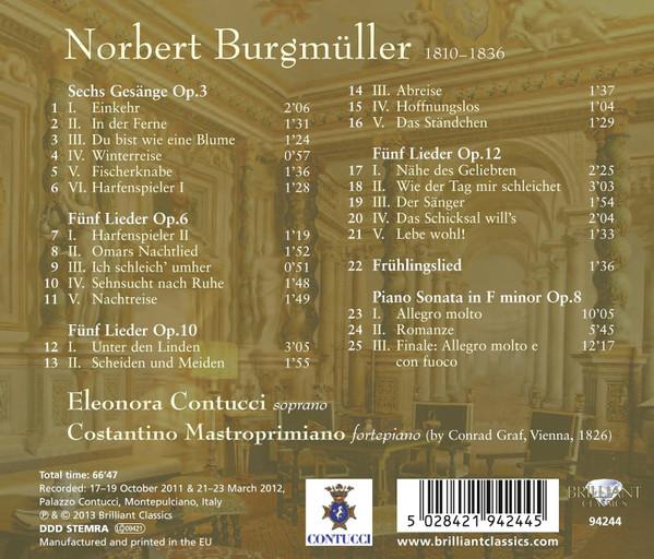 Eleonora Contucci / Costantino Mastroprimiano - burgmuller Lieder Piano Sonata Op. 8 - Cd