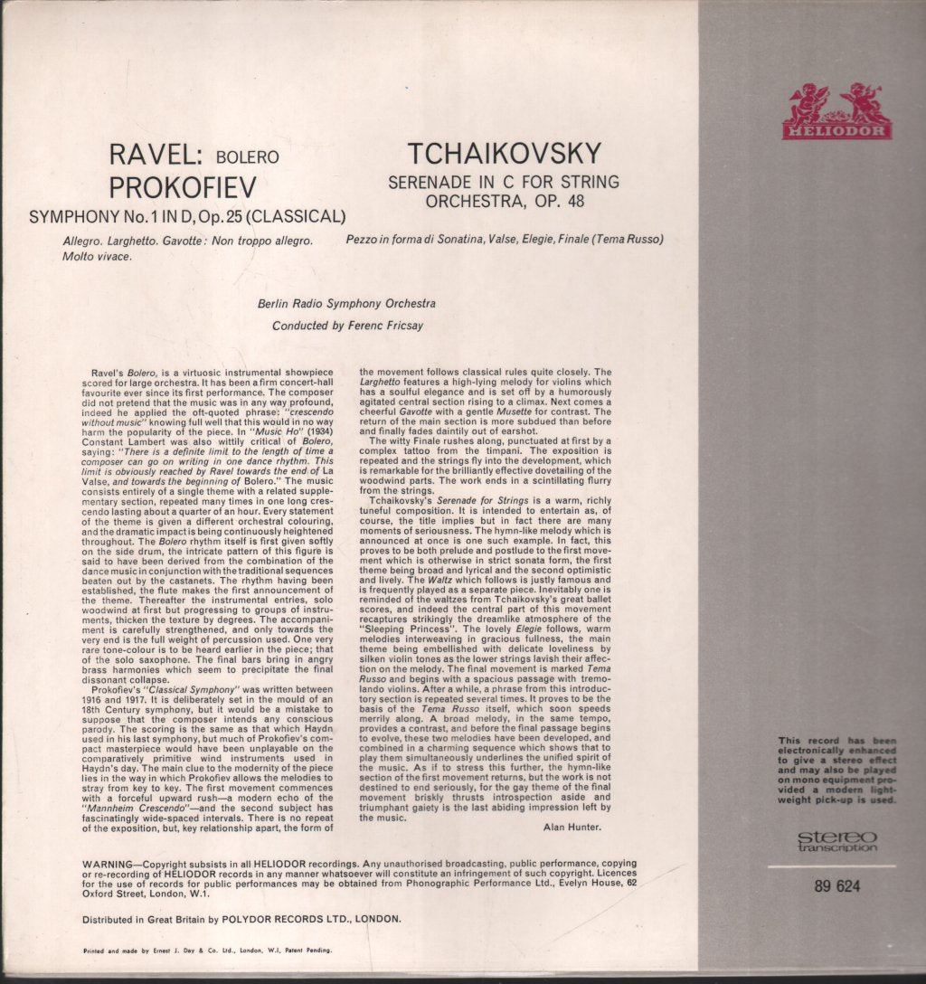 Ferenc Fricsay / Berlin Radio Symphony Orchestra - Tchaikovsky - Serenade For Strings / Ravel - Bolero - Lp