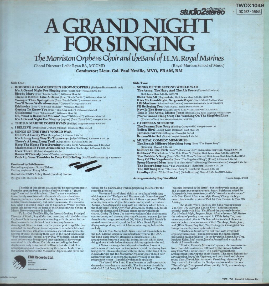 Morriston Orpheus Choir and the Band Of H.M. Royal Marines - A Grand Night For Singing - Lp