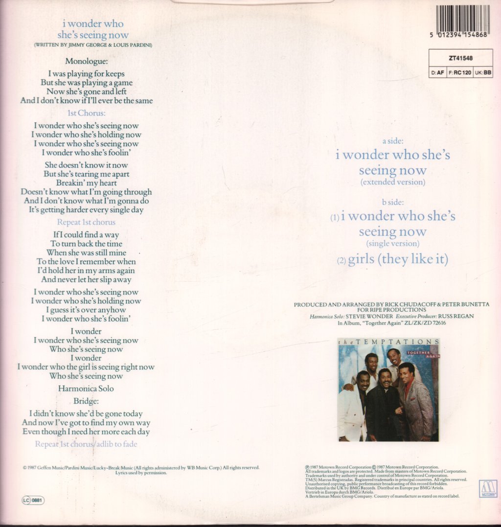 Temptations - I Wonder Who She's Seeing Now - 12 Inch