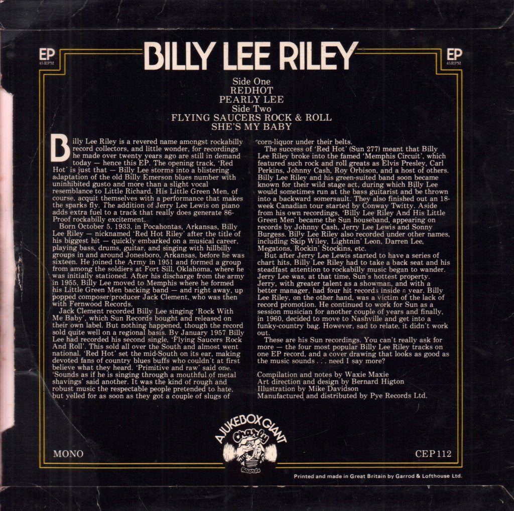 Billy Lee Riley - Red Hot - 7 Inch