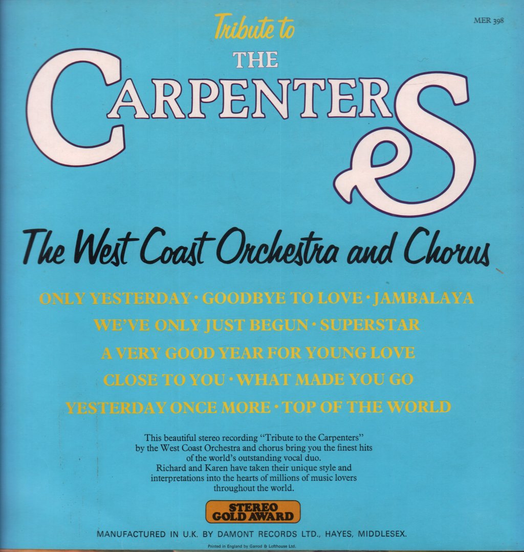 West Coast Orchestra And Chorus - Tribute To The Carpenters - Lp