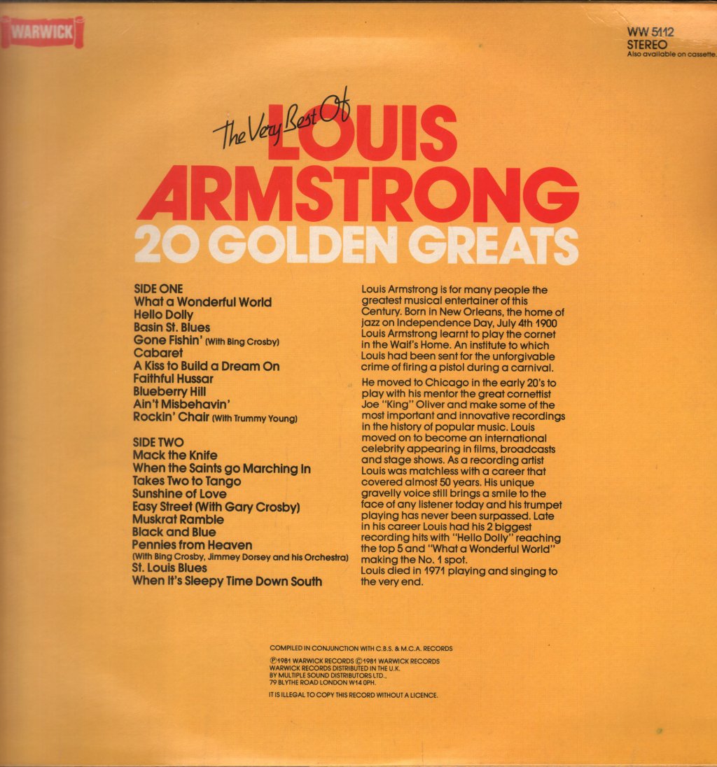 Louis Armstrong - 20 Golden Greats - Lp