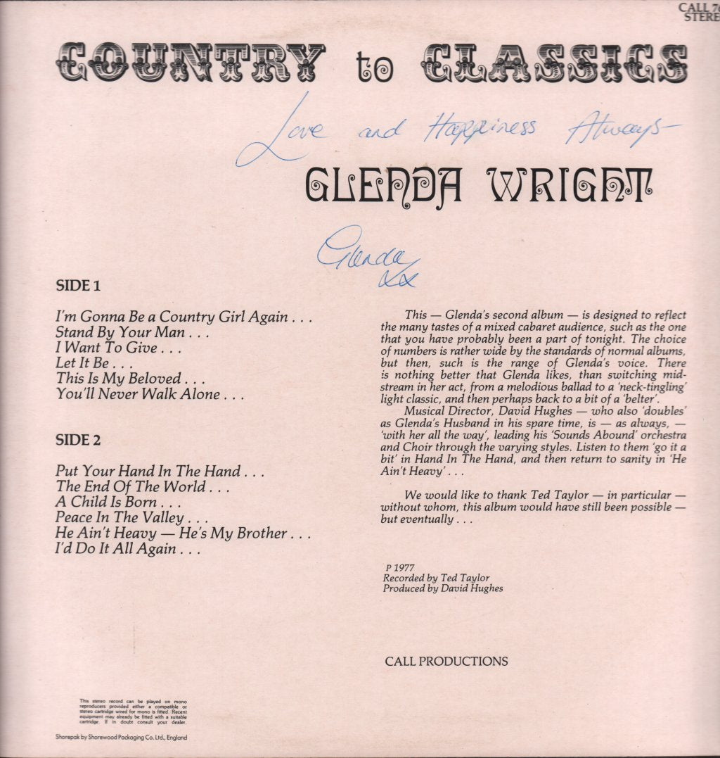 Glenda Wright - Country To Classics - Lp