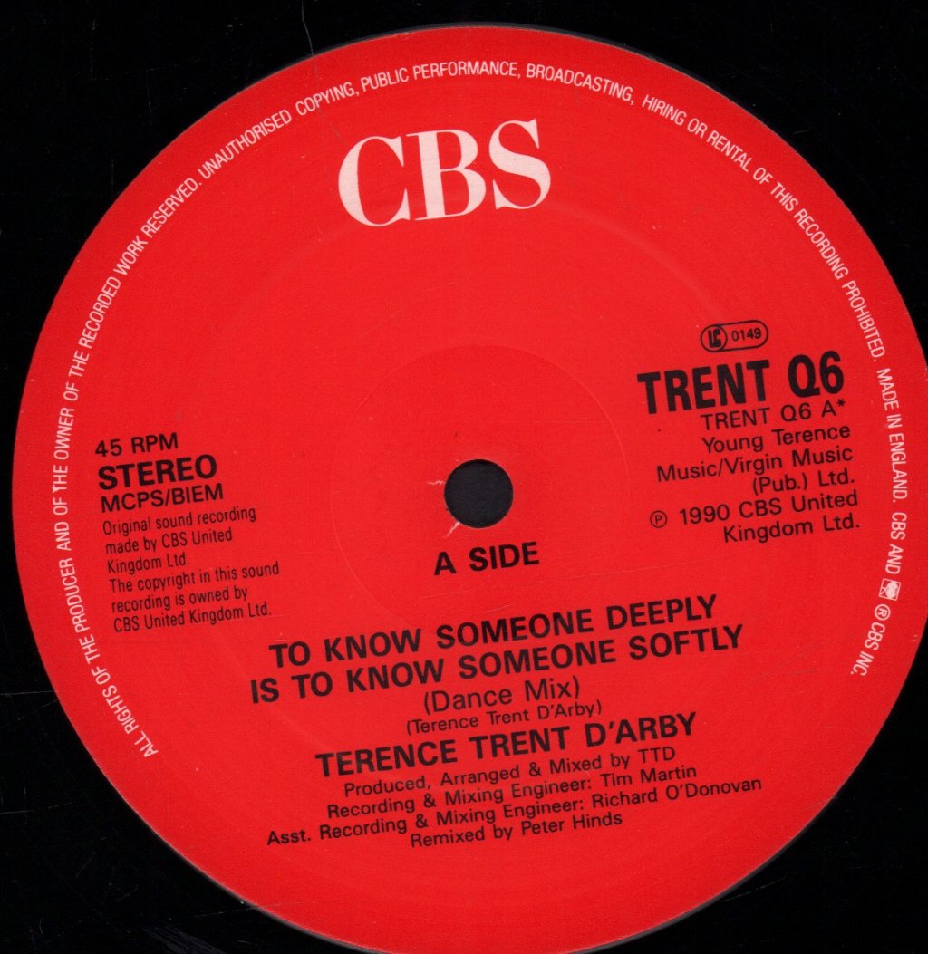 Terence Trent D'Arby - To Know Someone Deeply Is To Know Someone Softly - 12 Inch