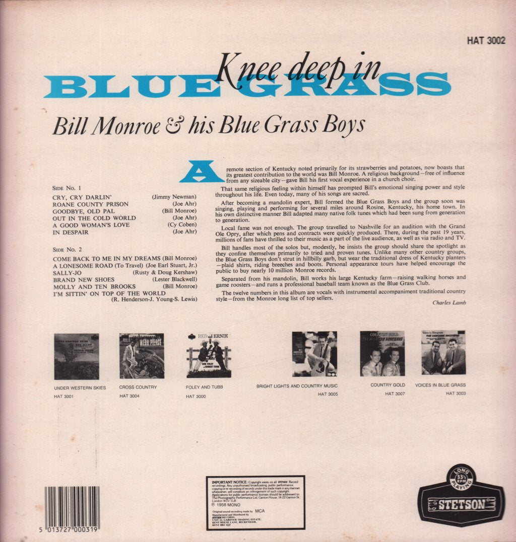 Bill Monroe And His Blue Grass Boys - Knee Deep In Blue Grass - Lp