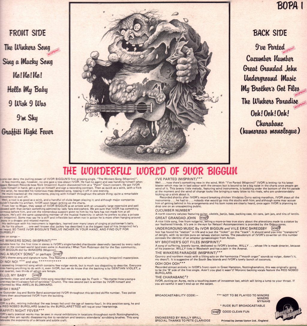 Ivor Biggun And The Red Nosed Burglars - Winkers Album - Lp