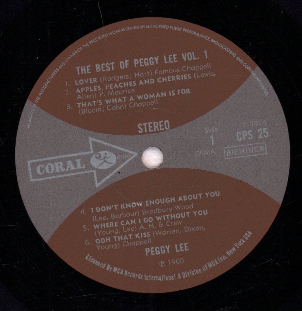 Peggy Lee - Best Of Vol 1 - Lp