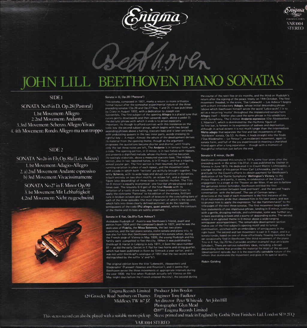 John Lill - Beethoven Piano Sonatas - No. 15 ("Pastoral")  / No. 26 ("Les Adieux") / No.27 - Lp
