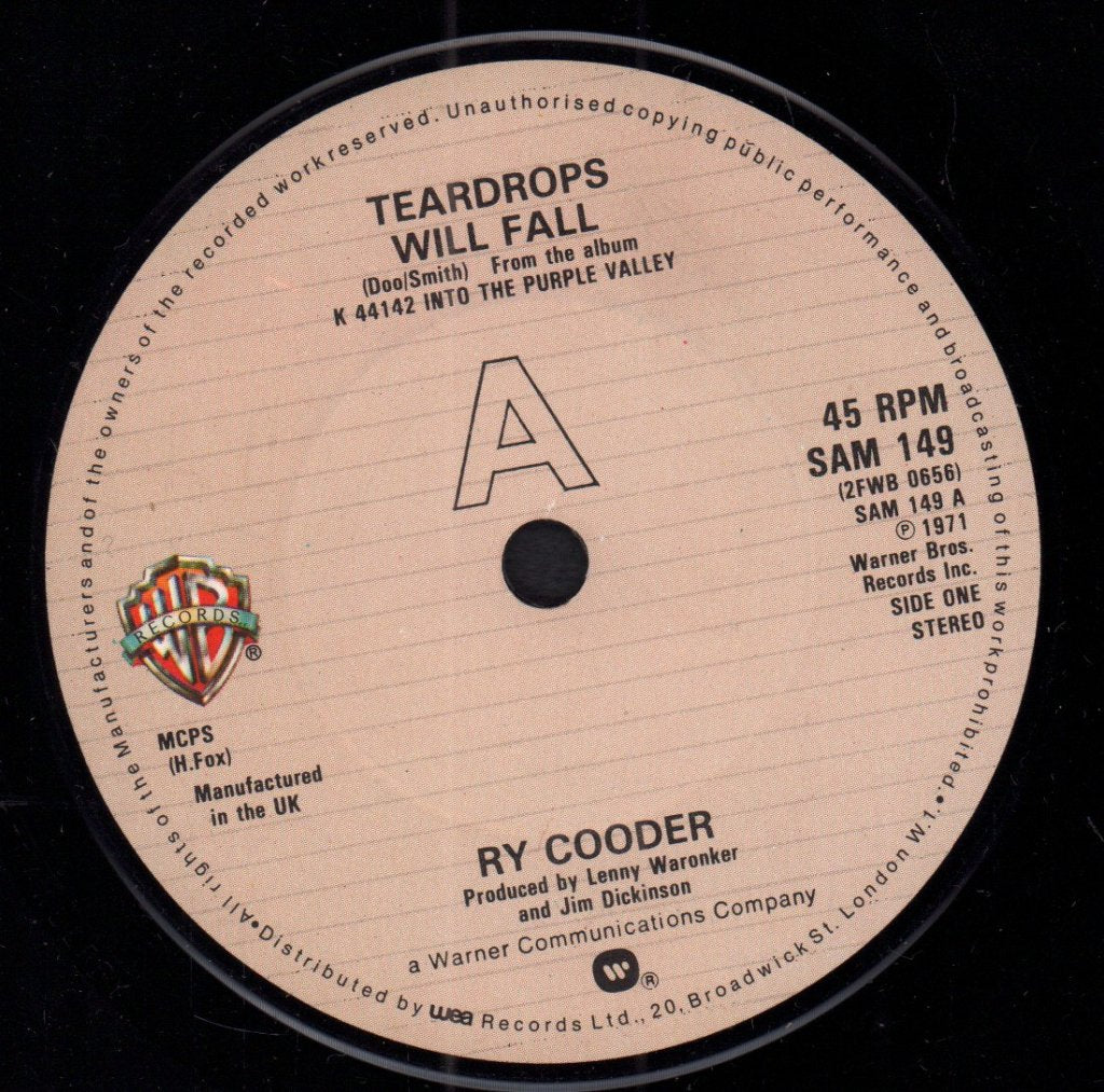 Ry Cooder - teardrops will fall - 7 Inch