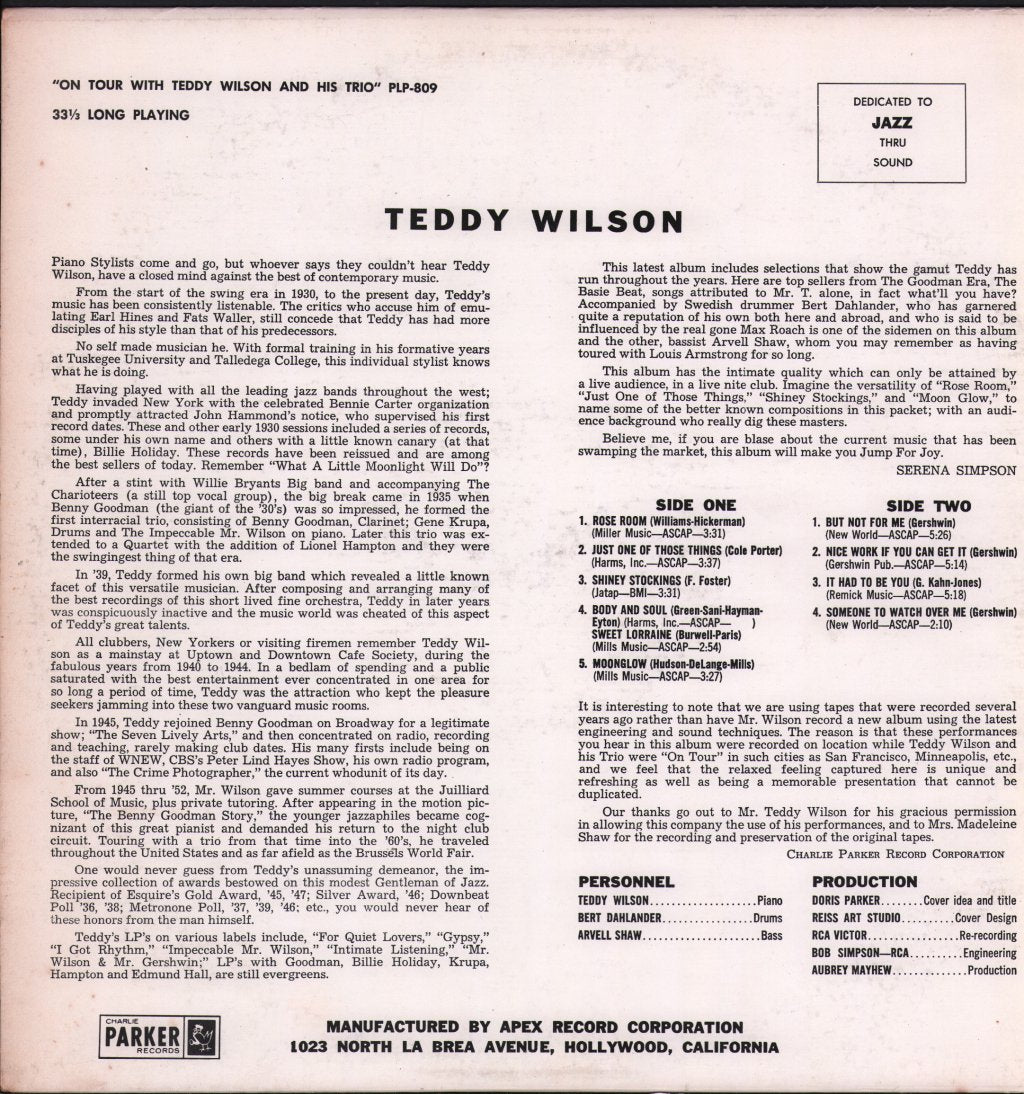Teddy Wilson And His Trio - On Tour With - Lp