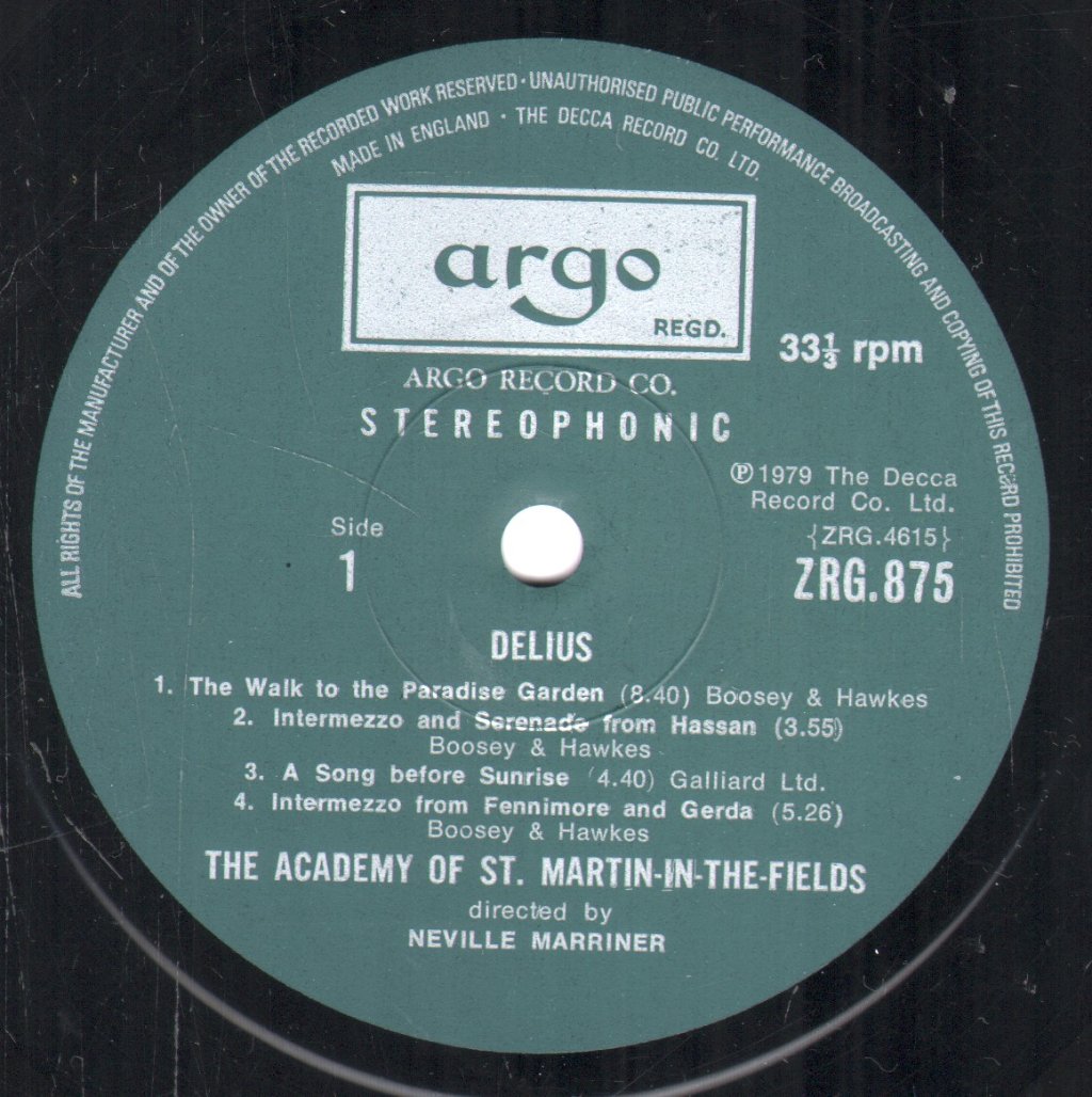 Neville Marriner / Academy Of St. Martin In The Fields - Delius - Walk To The Paradise Garden / On Hearing The - Lp