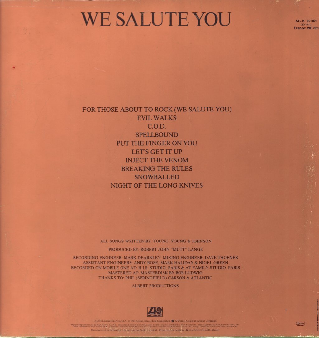 AC/DC - For Those About To Rock - Lp