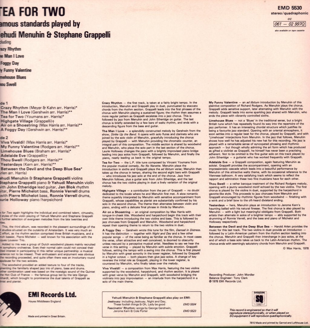 Yehudi Menuhin And Stephane Grappelli - Tea For Two - Lp