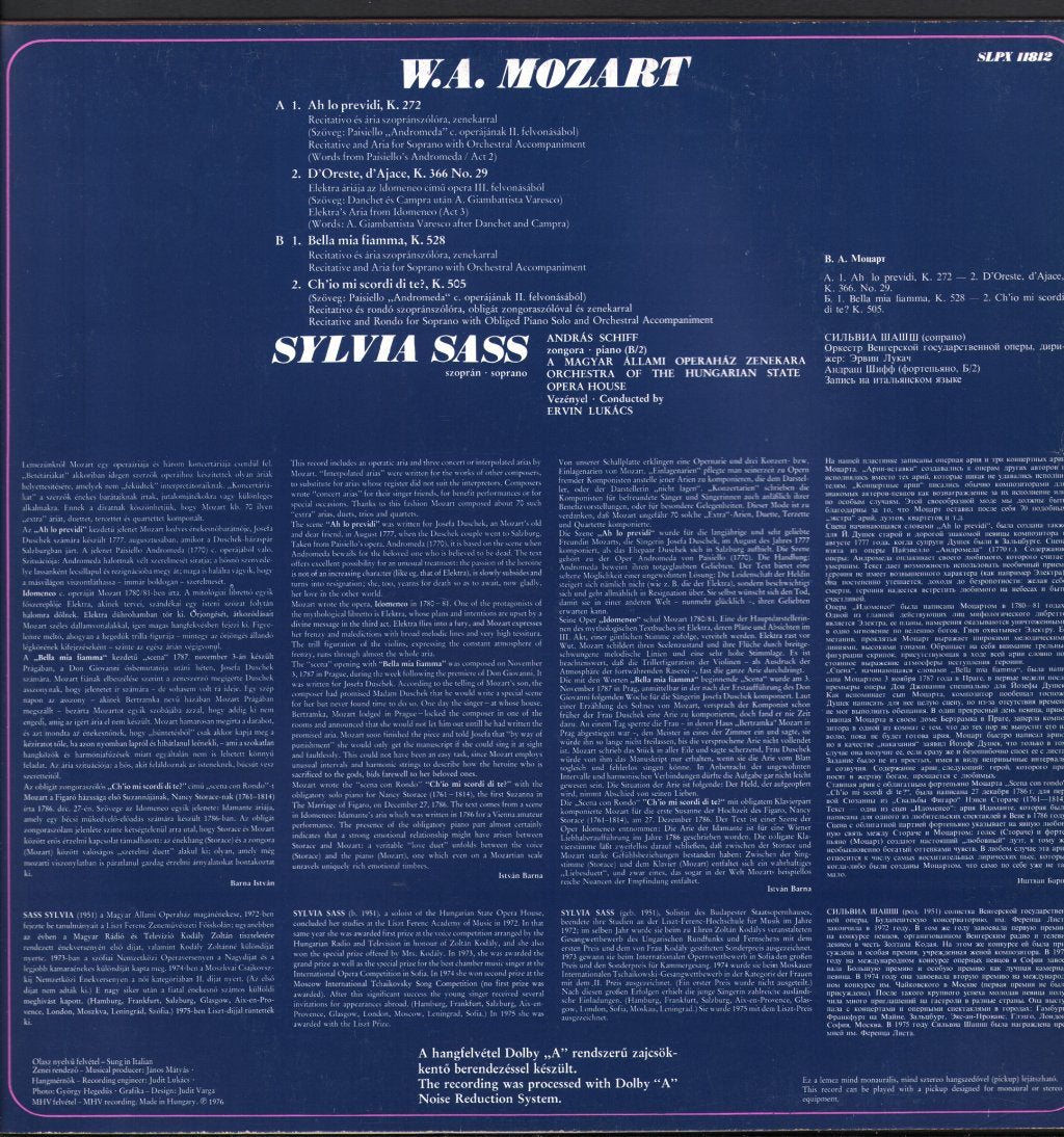 Sylvia Sass - Mozart Arias - Lp