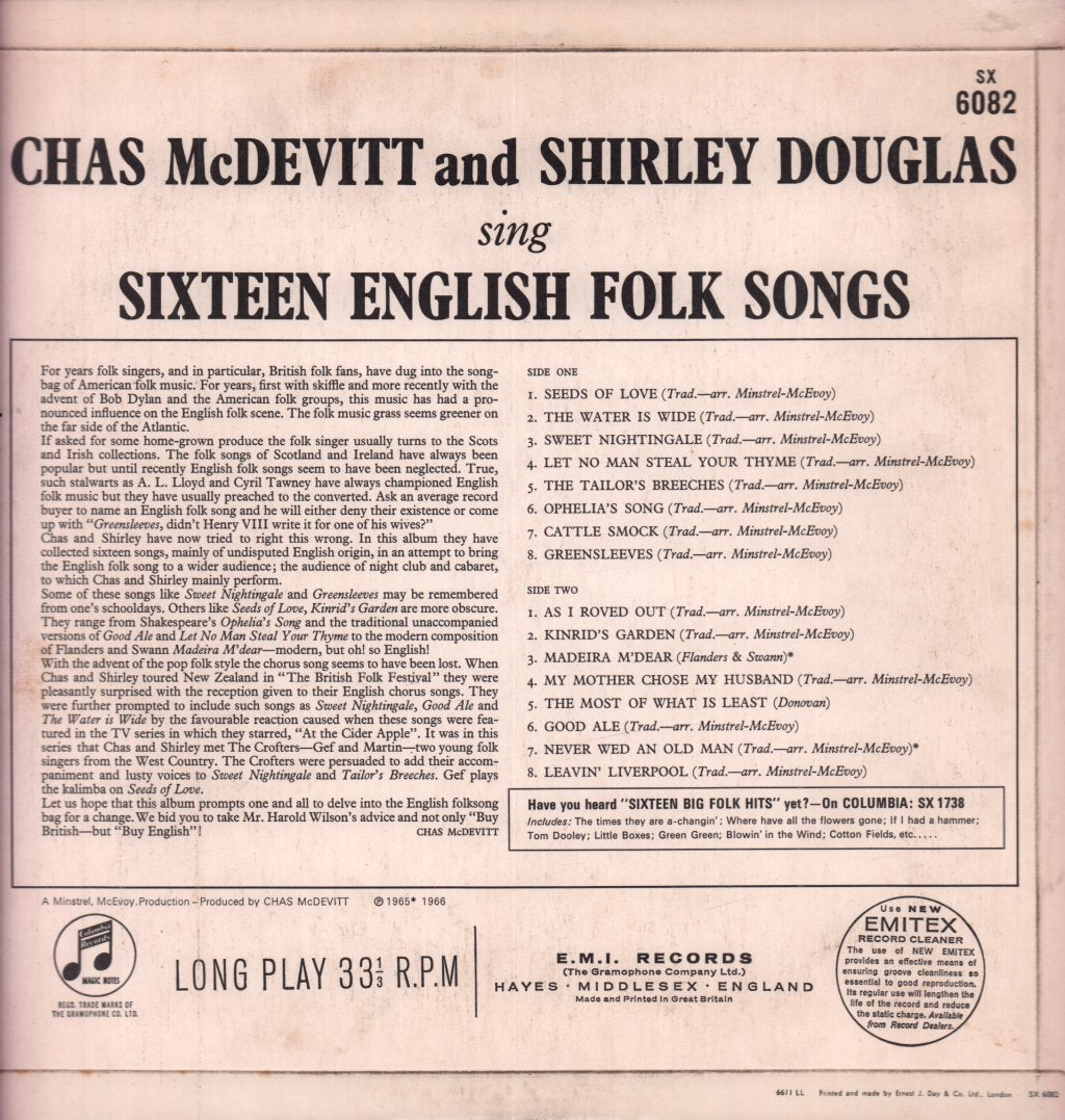 Chas Mcdevitt And Shirley Douglas - Sixteen English Folk Songs - Lp