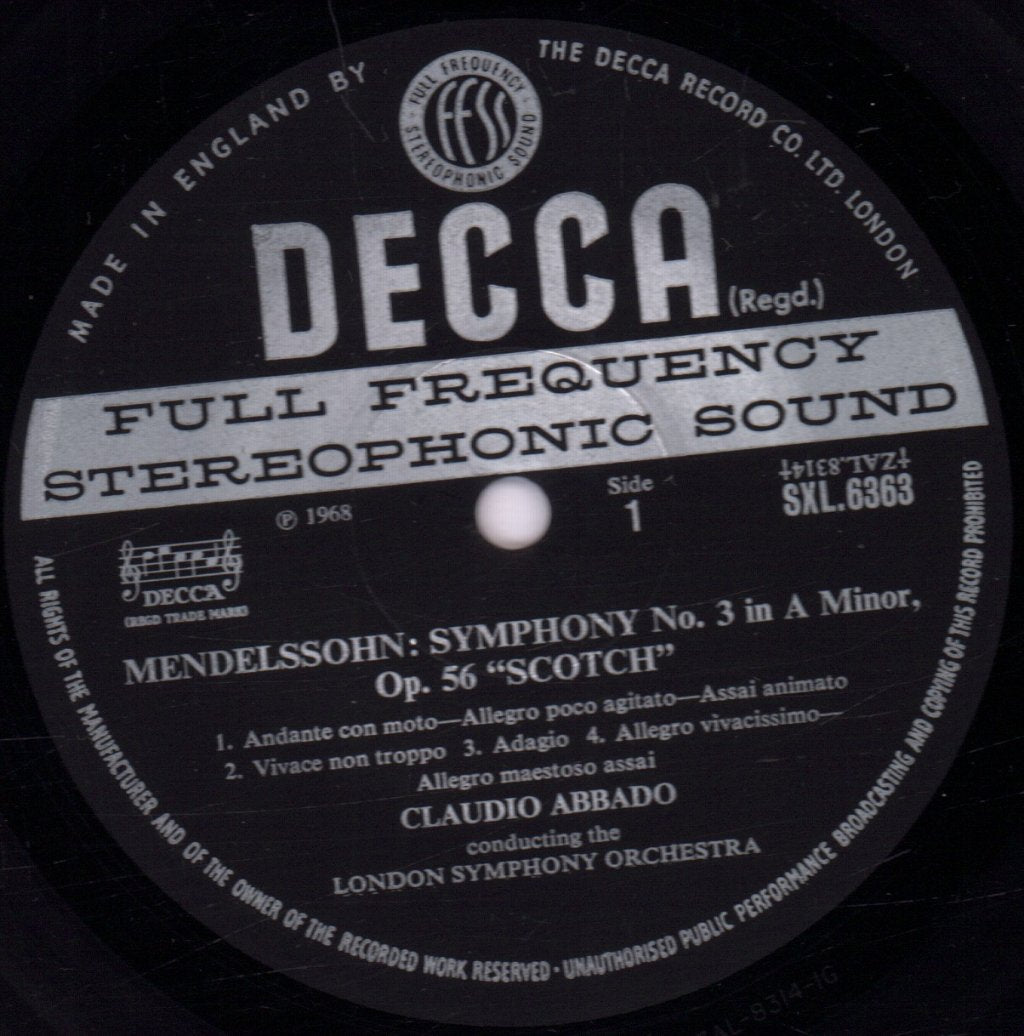 London Symphony Orchestra - Mendelssohn Scotch Symphony Italian Symphony - Lp
