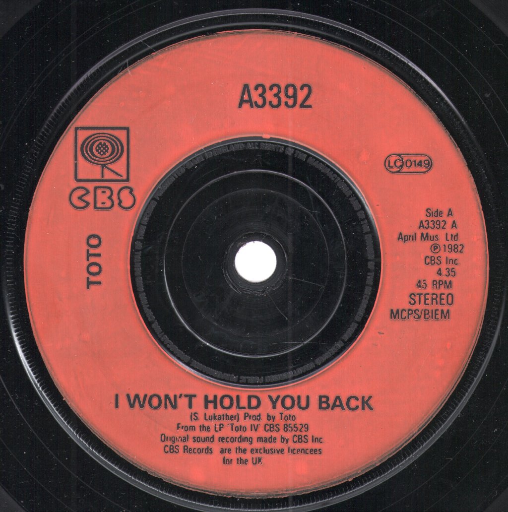 Toto - I Won't Hold You Back - 7 Inch