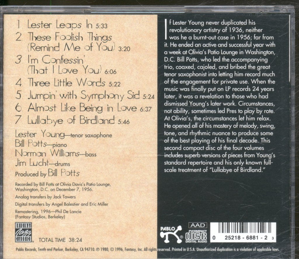 Lester Young - In Washington, D.C. 1956, Vol. 2 - Cd