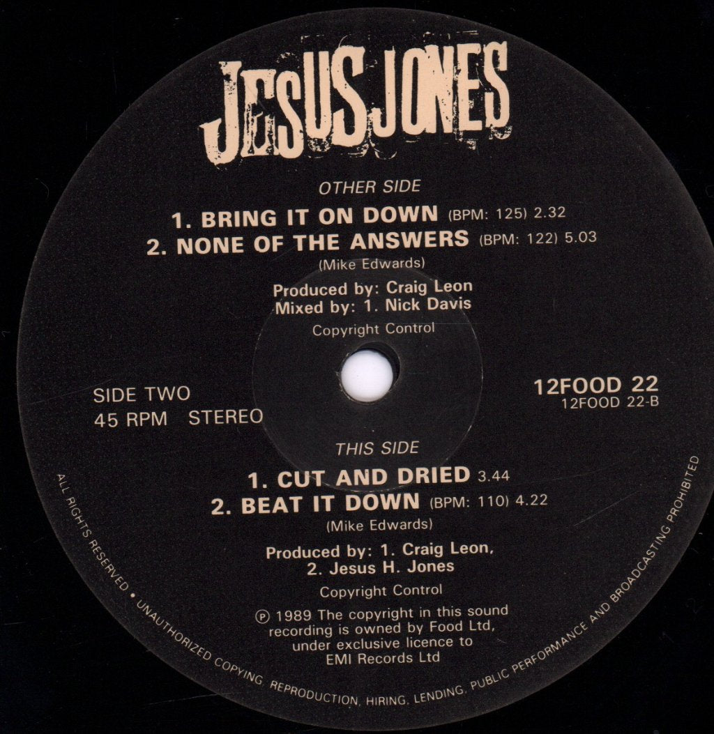 Jesus Jones - Bring It On Down - 12 Inch