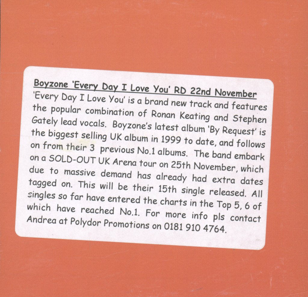 Boyzone (Boy Band) - Every Day I Love You - Cd