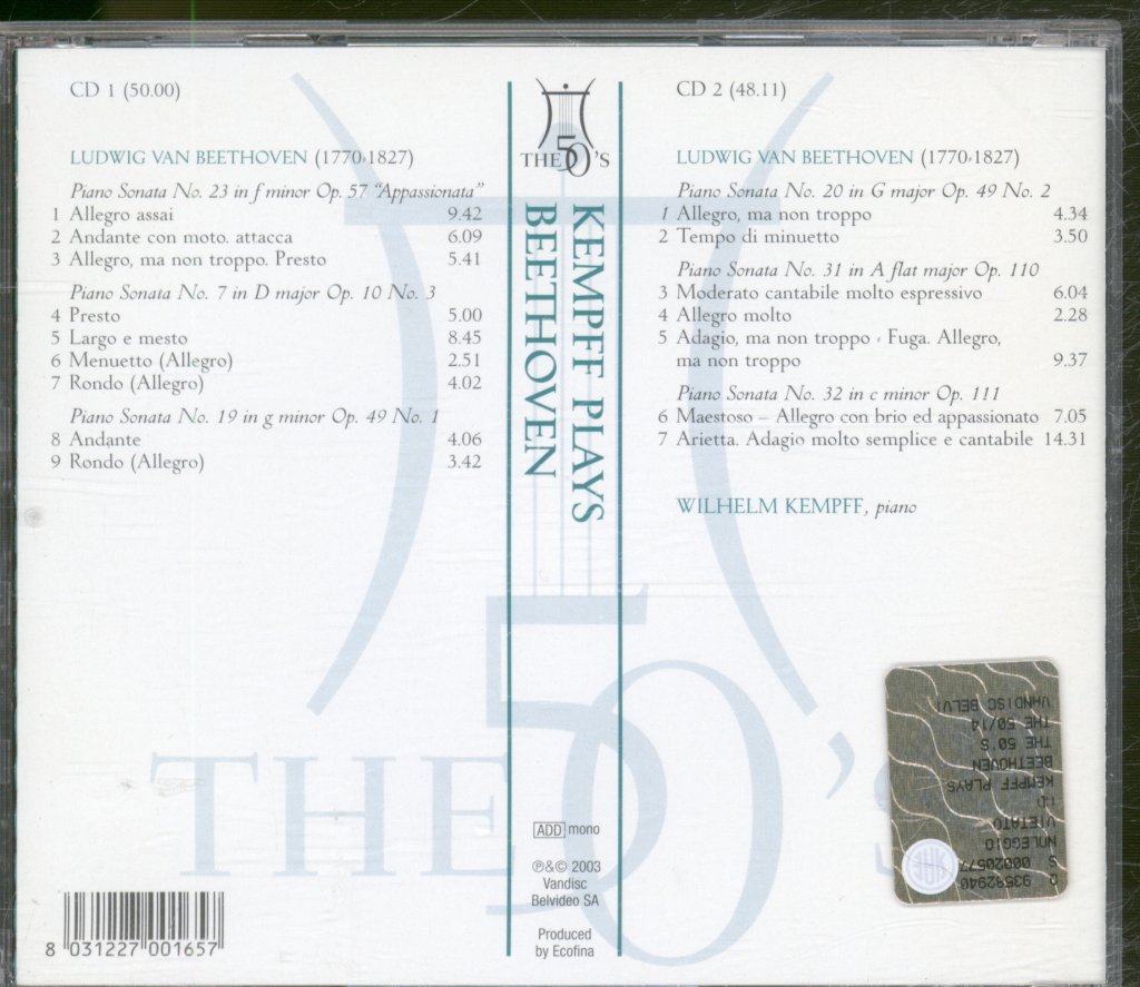 Wilhelm Kempff - Beethoven - Piano Sonatas - Double Cd