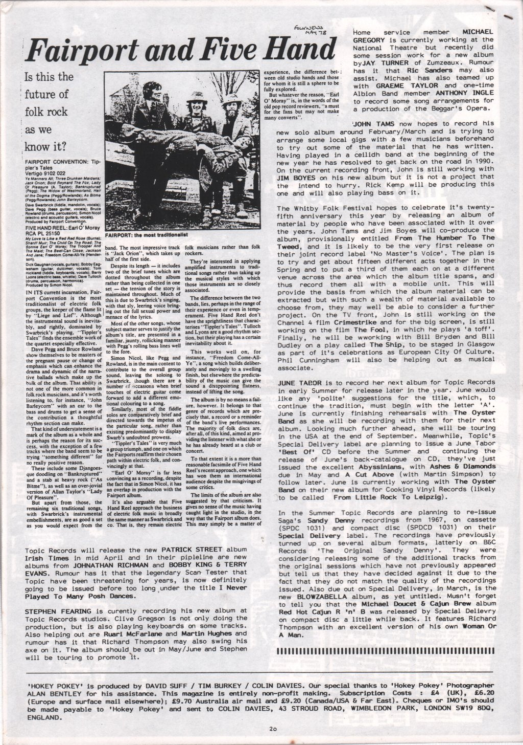 Richard Thompson - Hokey Pokey 18 - Spring 1990 - Fanzine