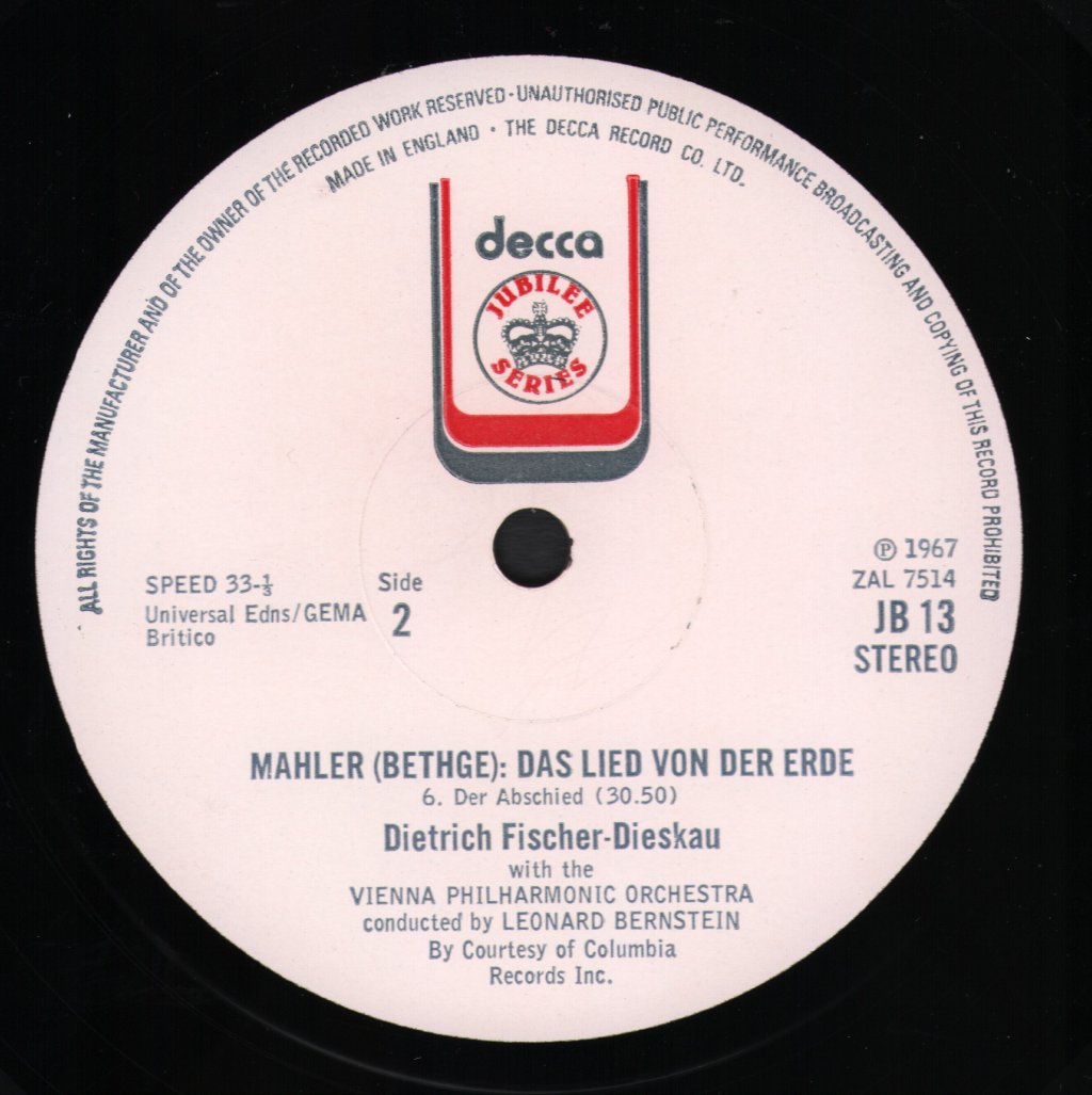 James King / Dietrich Fischer-Dieskau / Leonard Bernstein / Vienna / Wiener Philharmonic - Mahler - Das Lied Von Der Erde - Lp