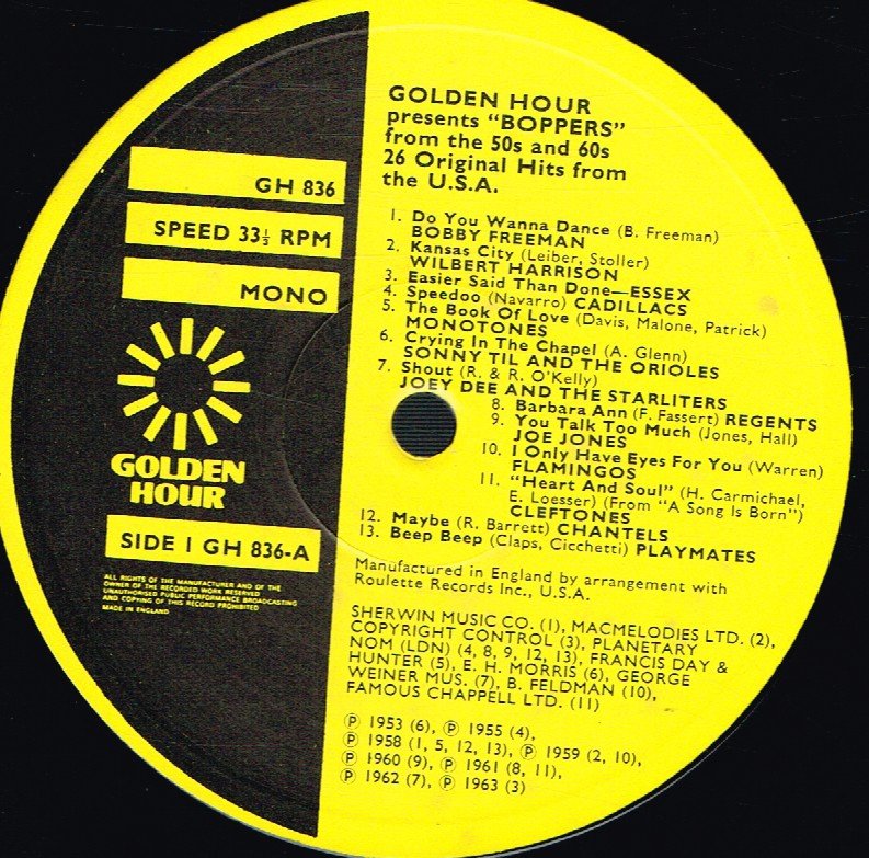 Various Artists - Golden Hour Presents Boppers From The 50'S And 60'S - Lp