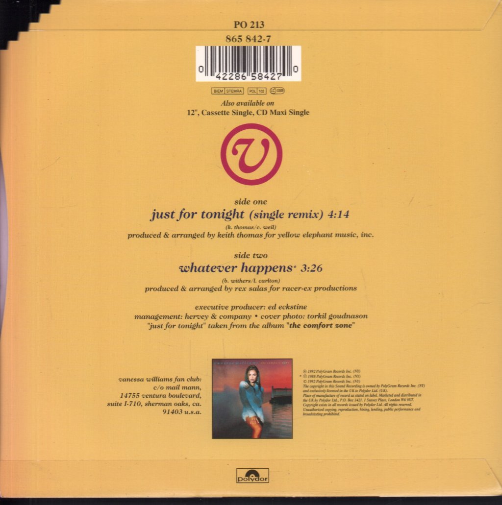 Vanessa Williams - Just For Tonight - 7 Inch