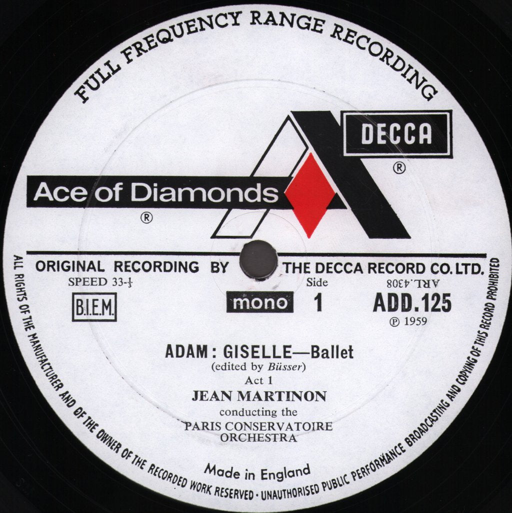 Jean Martinon / Paris Conservatoire Orchestra - Adam Giselle Ballet - Lp