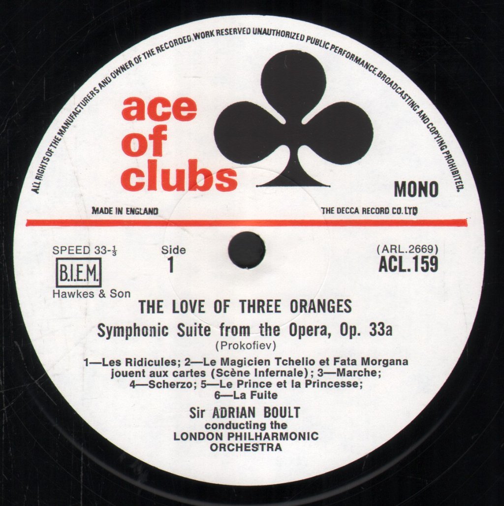 Sir Adrian Boult / London Philharmonic / Paris Conservatoire Orchestra - Prokofiev - Love Of Three Oranges / Lieutenant Kije - Lp