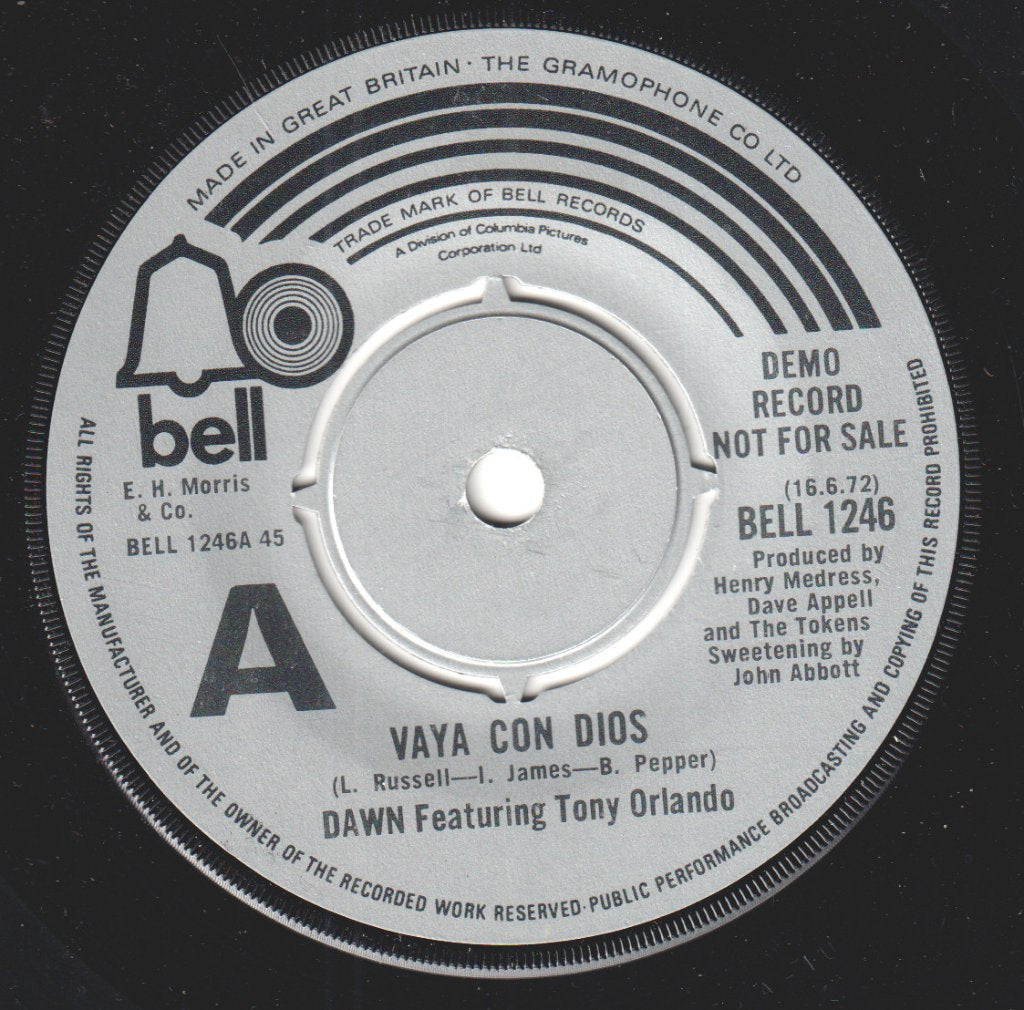 Dawn Featuring Tony Orlando - Vaya Con Dios - 7 Inch