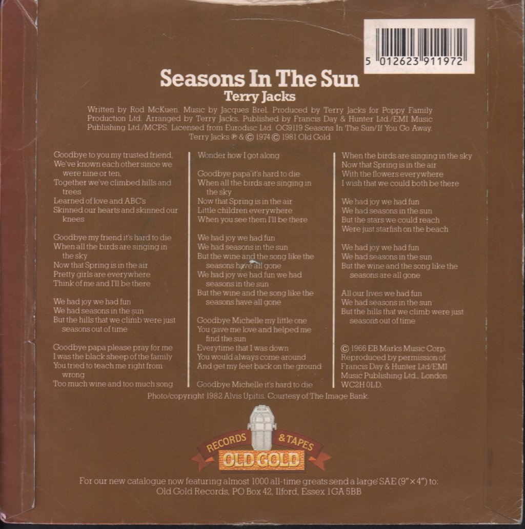 Terry Jacks - Seasons In The Sun - 7 Inch