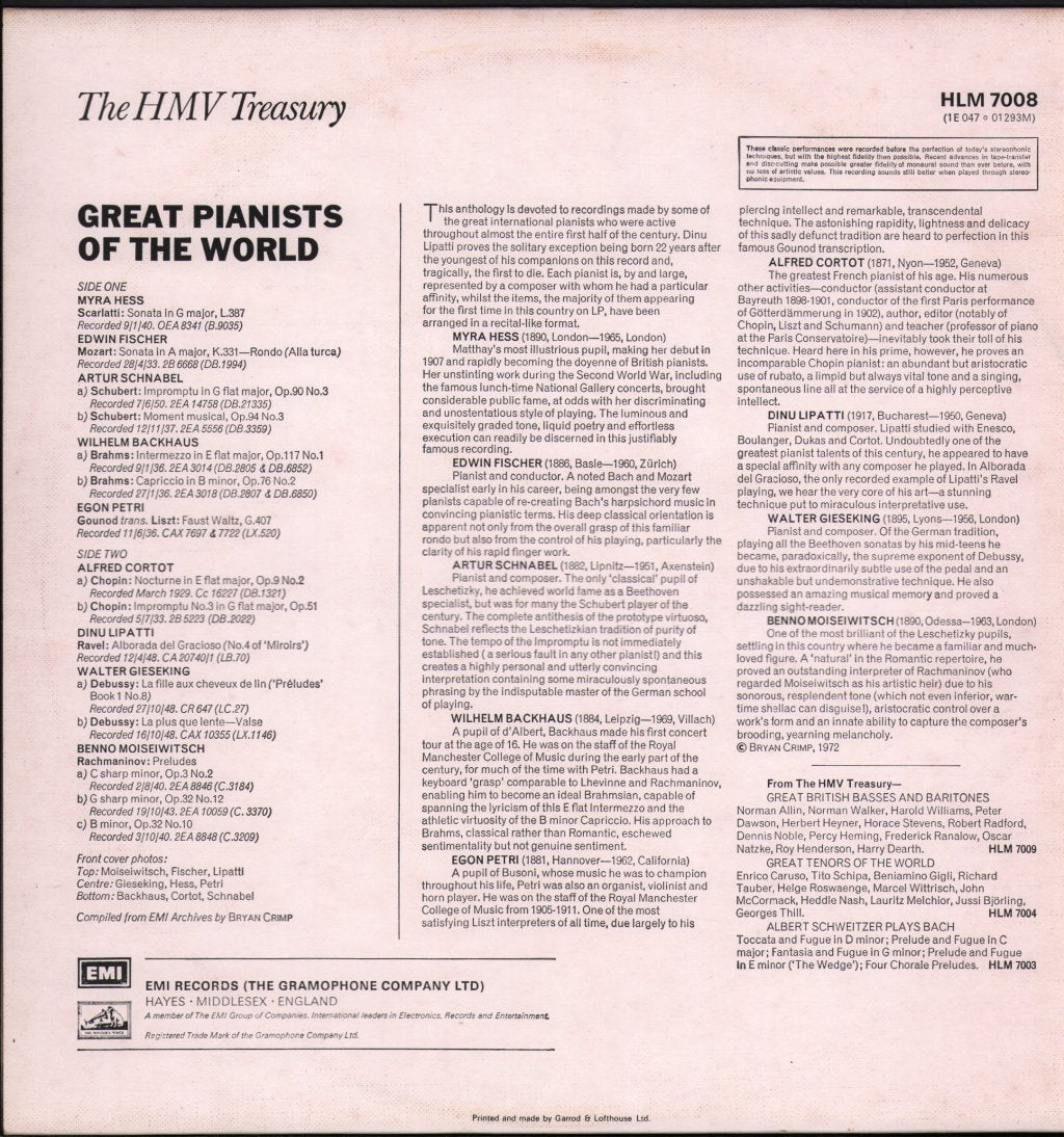 Various Artists - Great Pianists Of The World - Lp