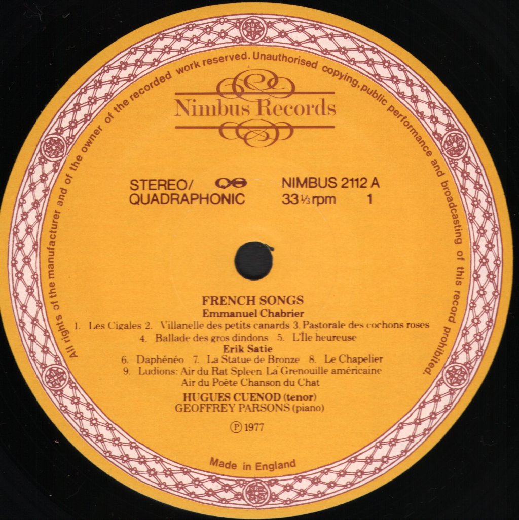 Hugues Cuenod / Geoffrey Parsons - French Songs - Lp